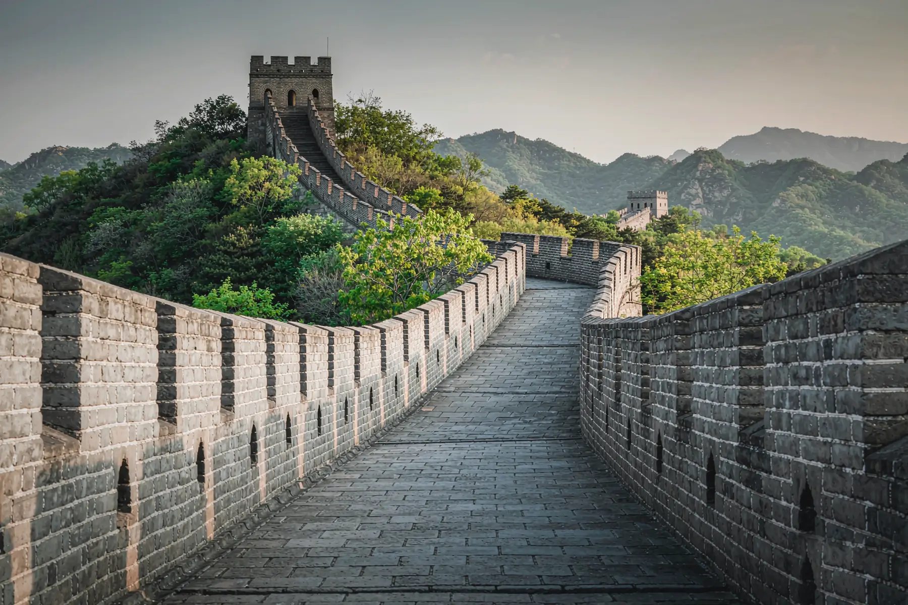 Empty wall walkway between watchtowers, early morning — Beijing private tour